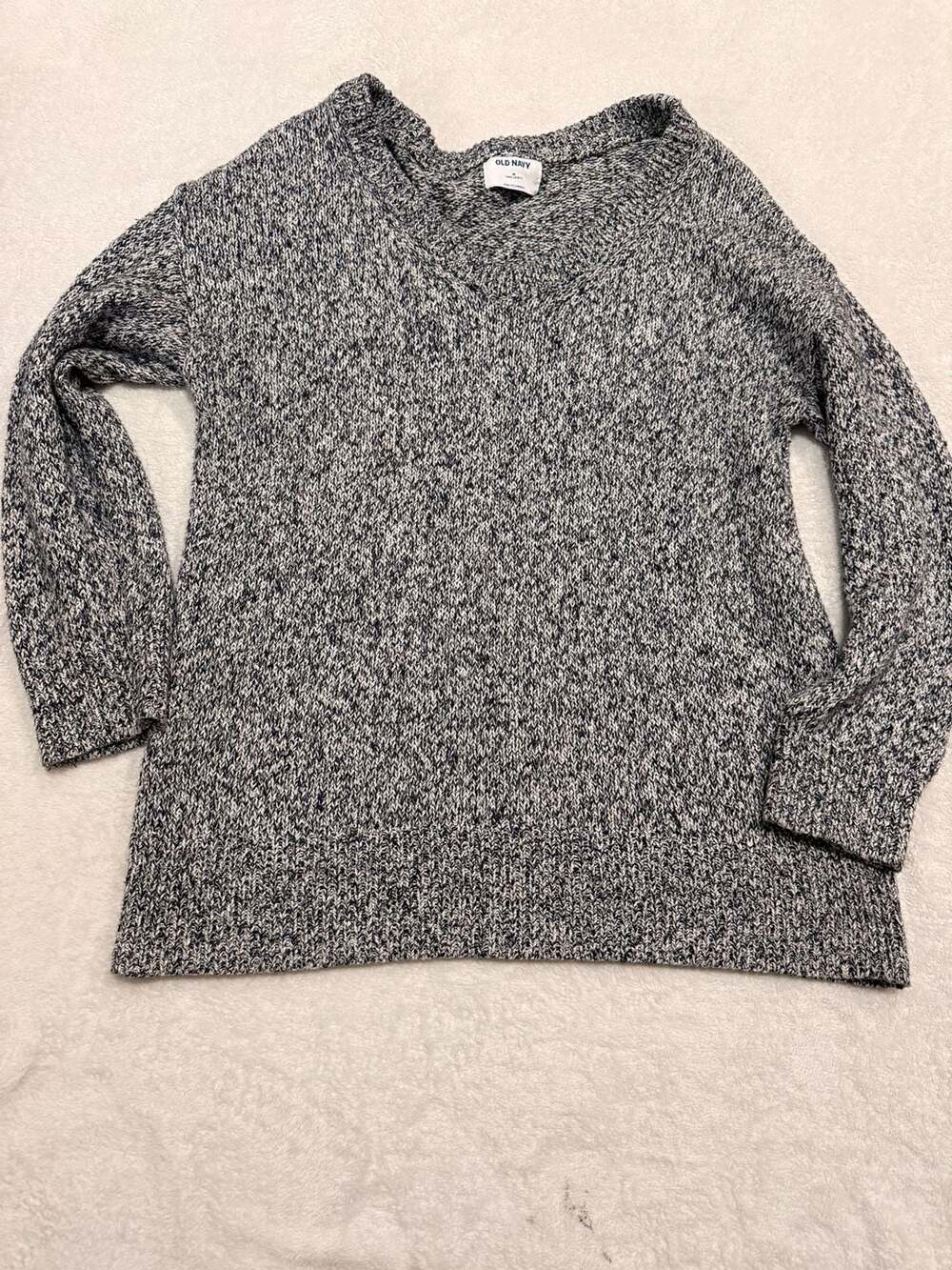 Old Navy Marled Knit V-Neck Tunic Sweater Black and White Size M